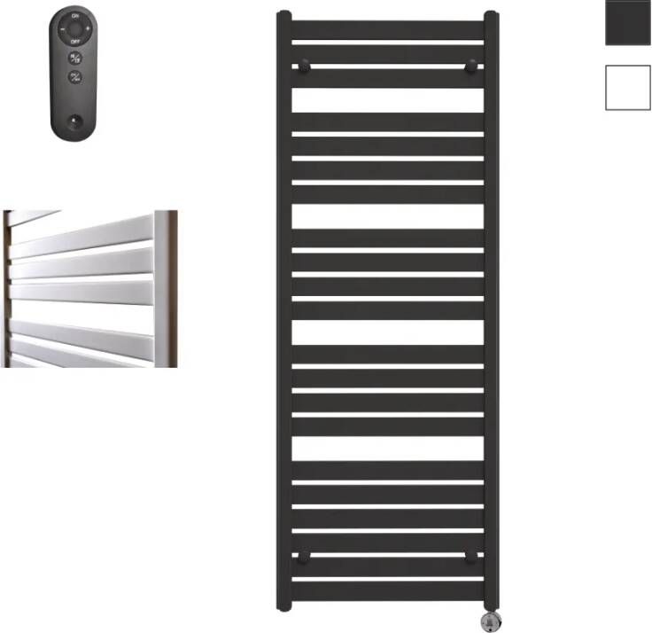 Sanicare Moda elektrische radiator 60x160cm zwart mat met afstandsbediening en thermostaat chroom rechtsonder