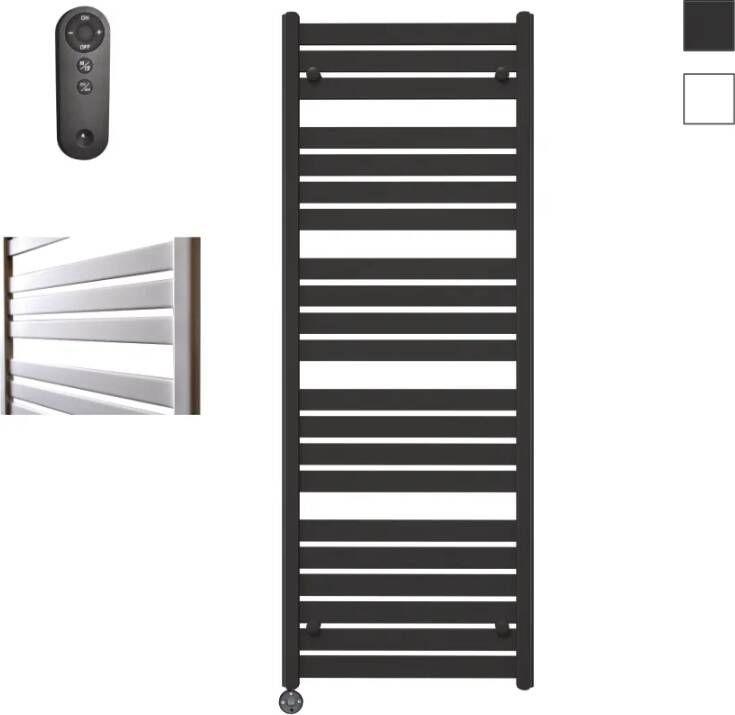 Sanicare Moda elektrische radiator 60x160cm zwart mat met afstandsbediening en thermostaat zwart linksonder