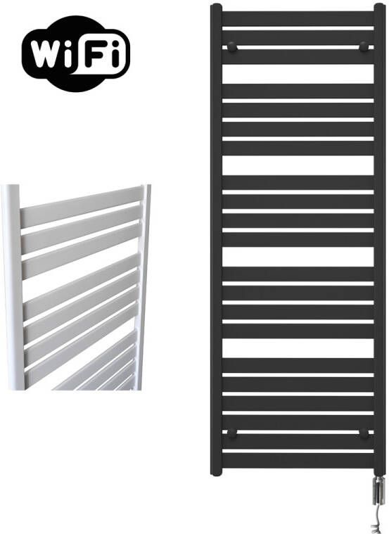 Sanicare Moda elektrische radiator 60x160cm zwart mat met WiFi en thermostaat rechts chroom