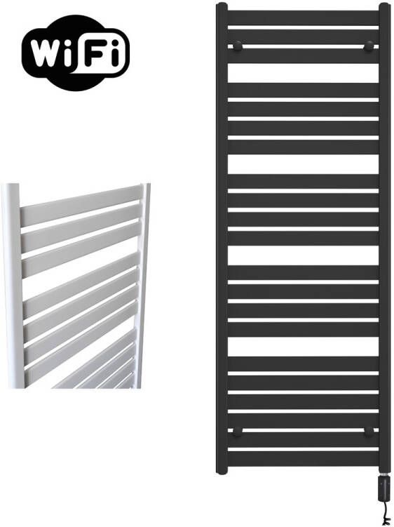 Sanicare Moda elektrische radiator 60x160cm zwart mat met WiFi en thermostaat rechts zwart