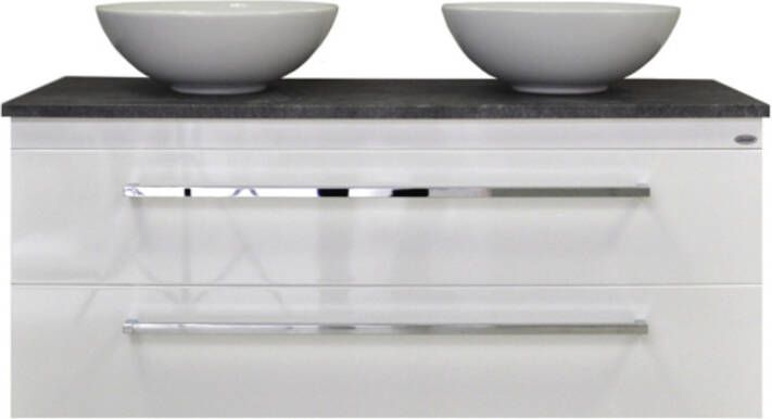 Sanicare Q12 badkamermeubel met black-stone topblad 120 cm hoogglans wit