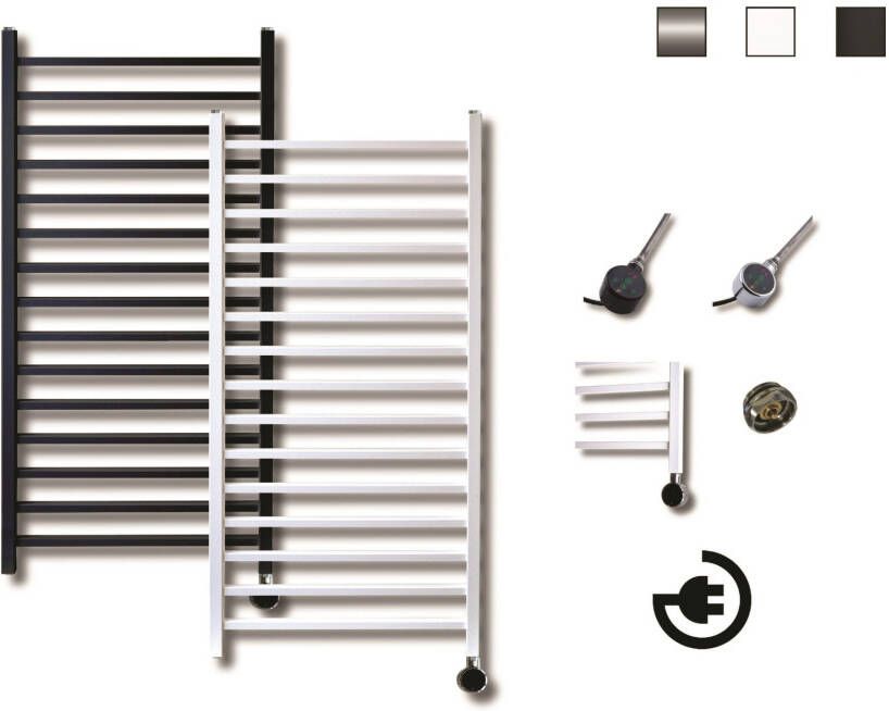 Sanicare Elektrische Design Radiator Plug En Play Qubic 126.4 x 60 cm Chroom Thermostaat Chroom 565 Watt