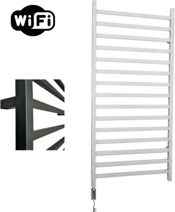 Sanicare Qubic elektrische radiator 60x126cm wit met WiFi en thermostaat links chroom