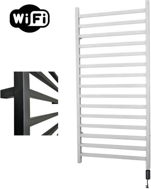 Sanicare Qubic elektrische radiator 60x126cm wit met WiFi en thermostaat rechts zwart