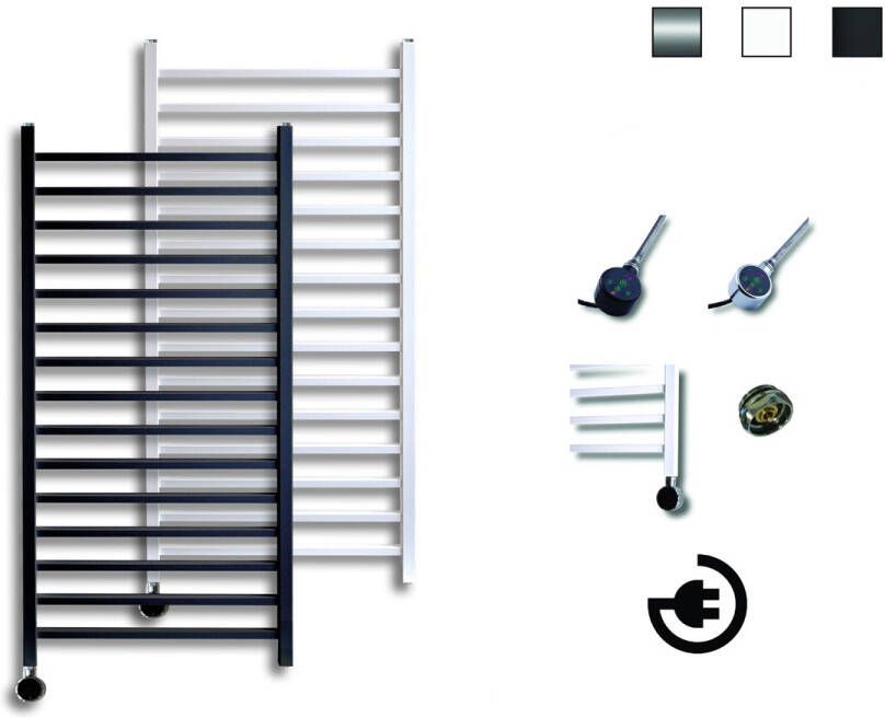 Sanicare Qubic Elektrische Design Radiator 126.4 x 60 cm 565 Watt thermostaat chroom linksonder chroom HRLEC 601264 C - Foto 2