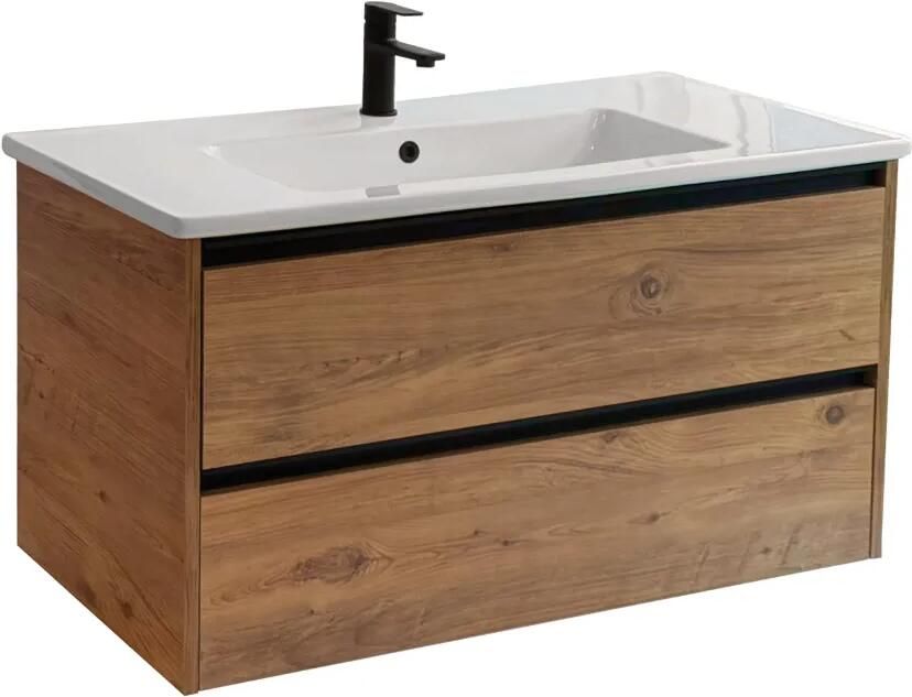 Sanicare Arda badkamermeubel 100cm arrano oak met keramische wastafel wit