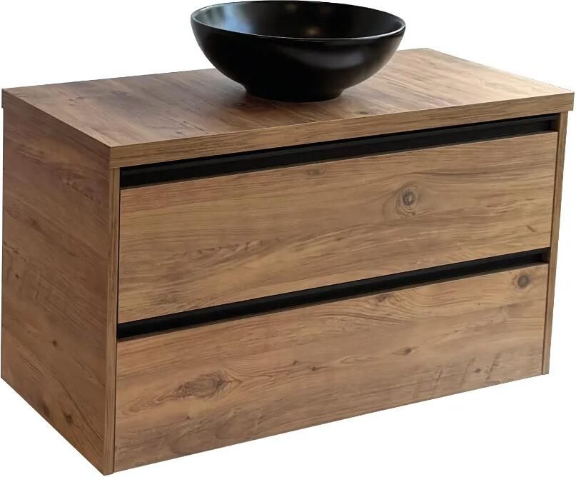 Sanicare Arda badkamermeubel 100cm arrano oak met ronde zwarte waskom