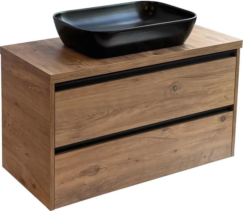 Sanicare Arda badkamermeubel 100cm arrano oak met zwarte waskom 60x40cm