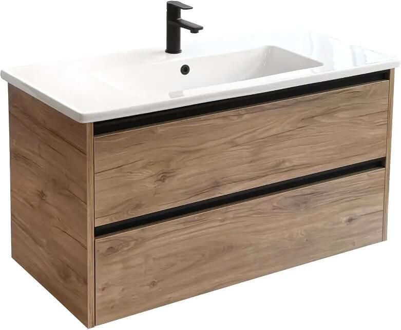 Sanicare Arda badkamermeubel 100cm diveria oak met keramische wastafel wit