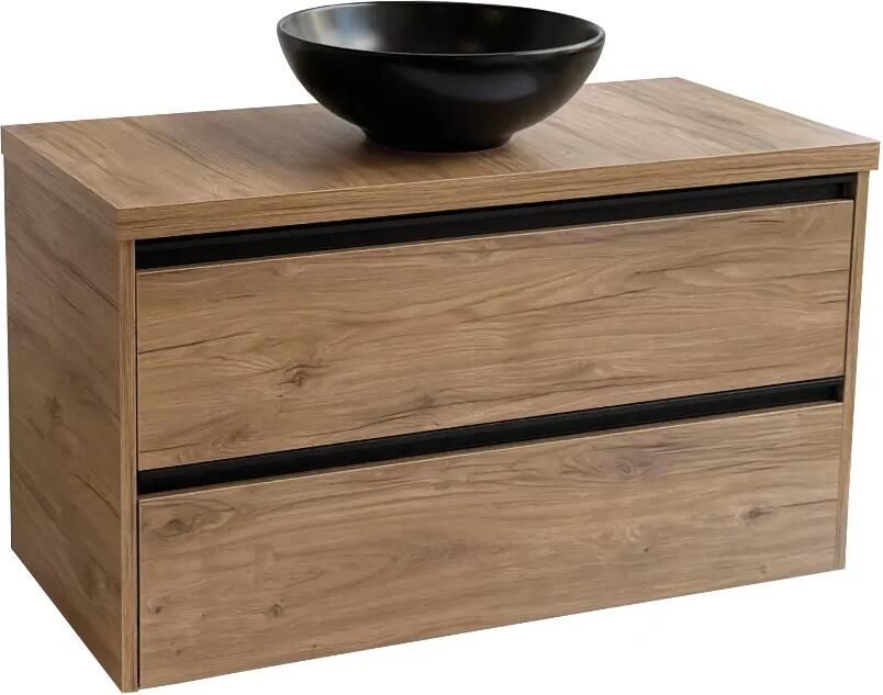 Sanicare Arda badkamermeubel 100cm diveria oak met ronde zwarte waskom
