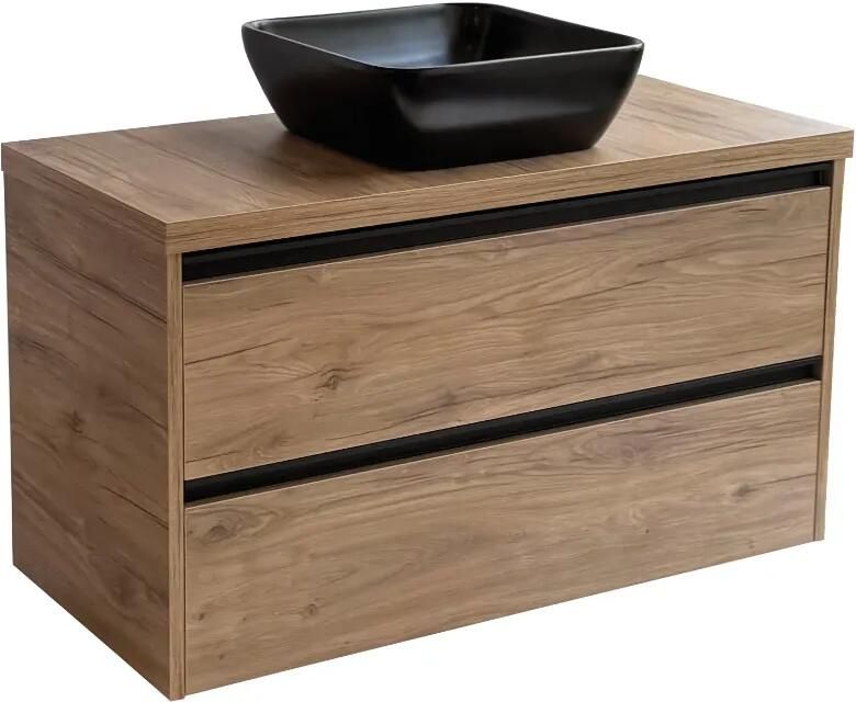 Sanicare Arda badkamermeubel 100cm diveria oak met zwarte waskom 40x40cm