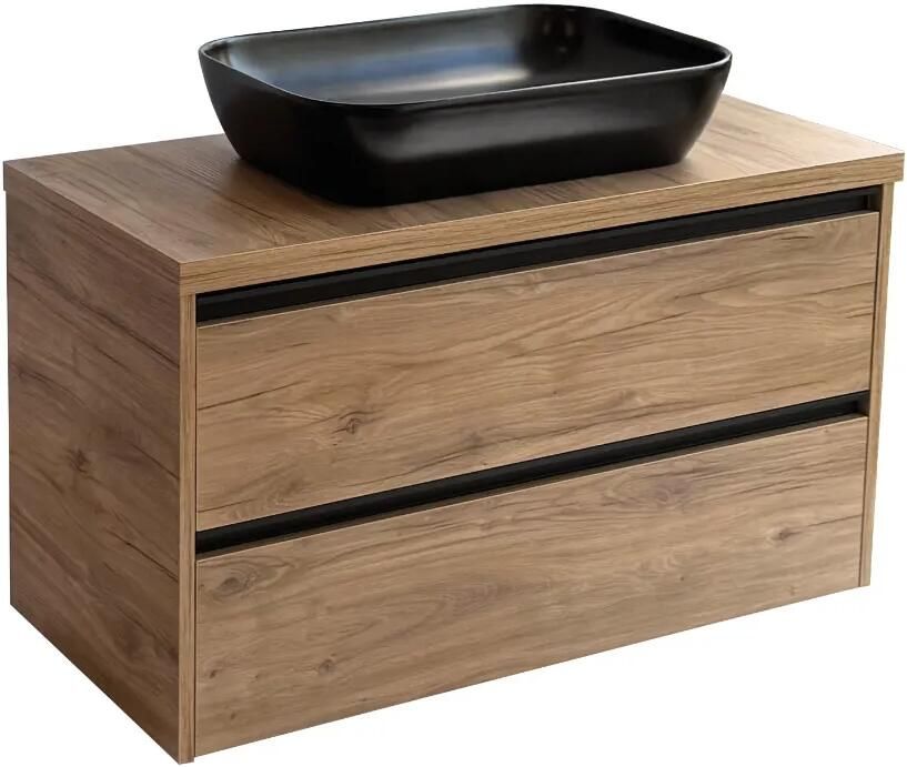 Sanicare Arda badkamermeubel 100cm diveria oak met zwarte waskom 60x40cm