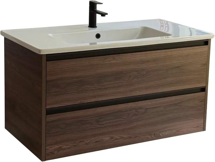 Sanicare Arda badkamermeubel 100cm nera oak met keramische wastafel wit