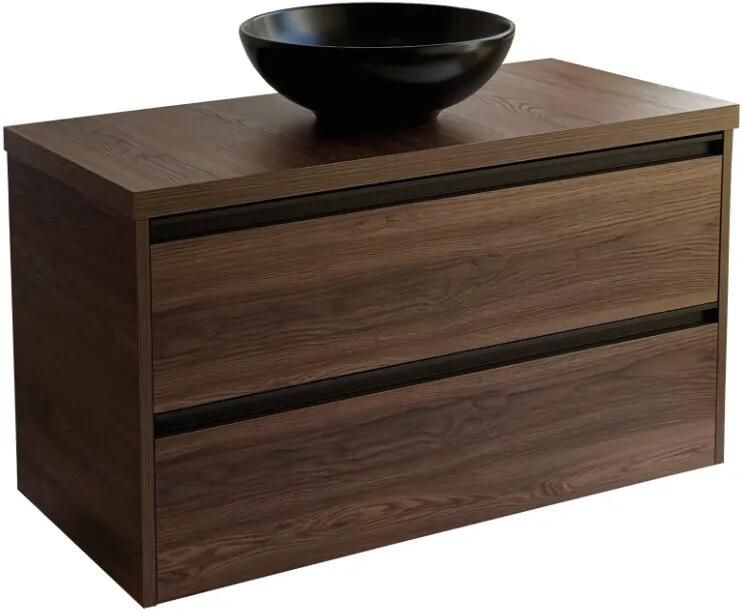 Sanicare Arda badkamermeubel 100cm nera oak met ronde zwarte waskom