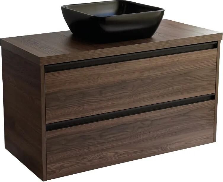 Sanicare Arda badkamermeubel 100cm nera oak met zwarte waskom 40x40cm
