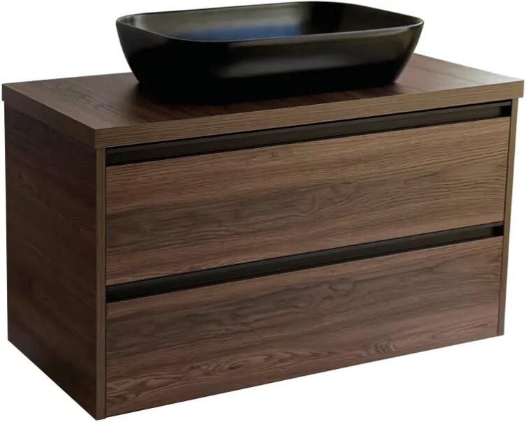 Sanicare Arda badkamermeubel 100cm nera oak met zwarte waskom 60x40cm