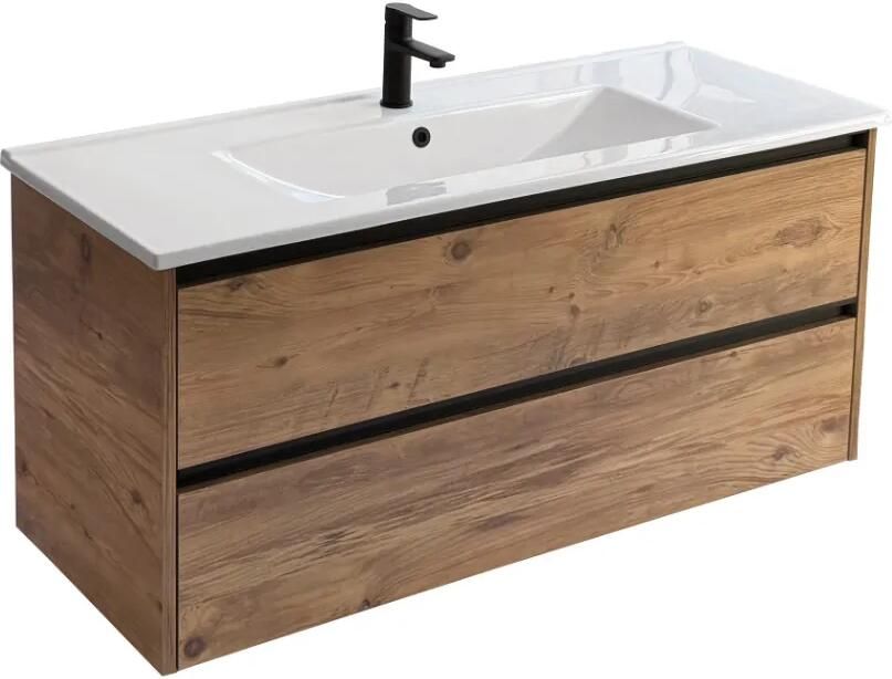 Sanicare Arda badkamermeubel 120cm arrano oak met enkele keramische wastafel wit