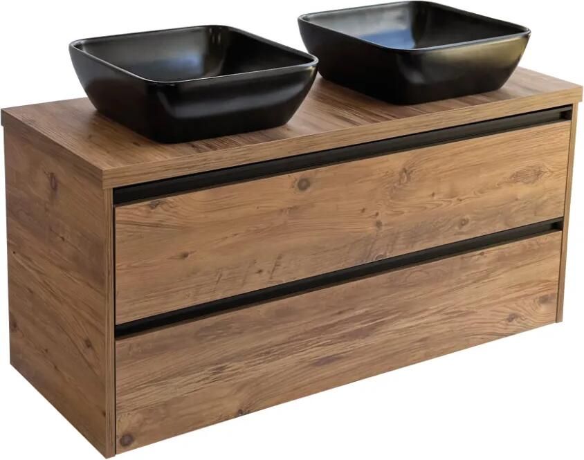 Sanicare Arda badkamermeubel 120cm arrano oak met zwarte waskommen 40x40cm