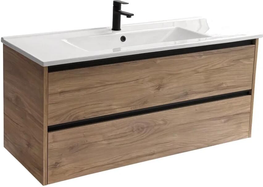 Sanicare Arda badkamermeubel 120cm diveria oak met enkele keramische wastafel wit