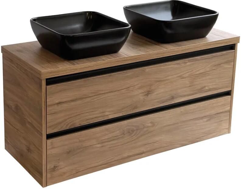 Sanicare Arda badkamermeubel 120cm diveria oak met zwarte waskommen 40x40cm