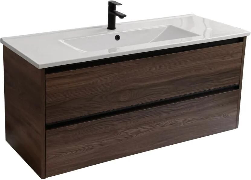 Sanicare Arda badkamermeubel 120cm nera oak met enkele keramische wastafel wit