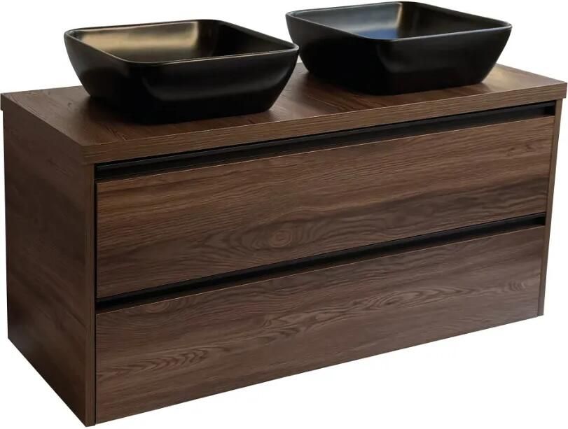 Sanicare Arda badkamermeubel 120cm nera oak met zwarte waskommen 40x40cm