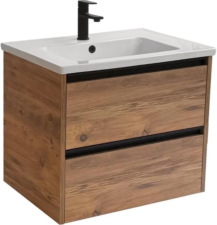 Sanicare Arda badkamermeubel 65cm arrano oak met keramische wastafel wit