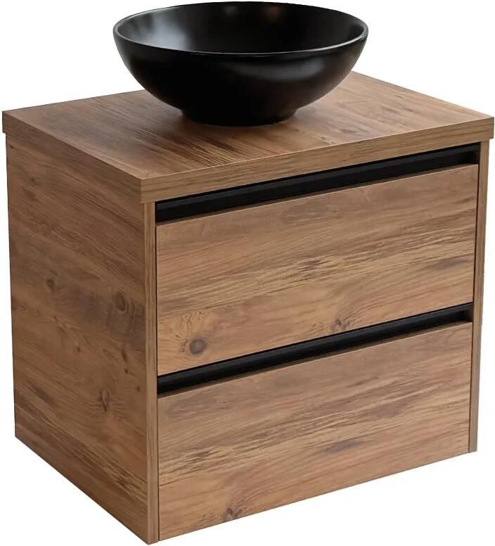Sanicare Arda badkamermeubel 65cm arrano oak met ronde zwarte waskom