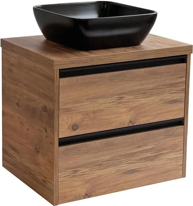 Sanicare Arda badkamermeubel 65cm arrano oak met zwarte waskom 40x40cm