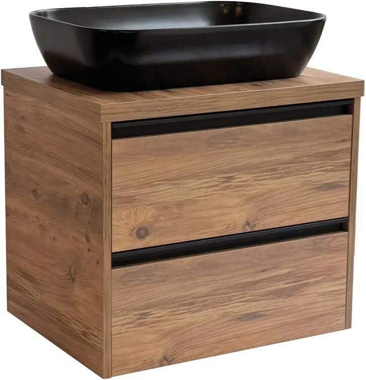 Sanicare Arda badkamermeubel 65cm arrano oak met zwarte waskom 60x40cm