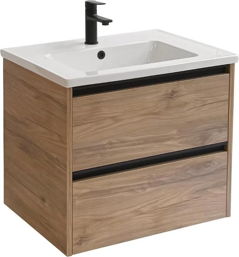 Sanicare Arda badkamermeubel 65cm diveria oak met keramische wastafel wit