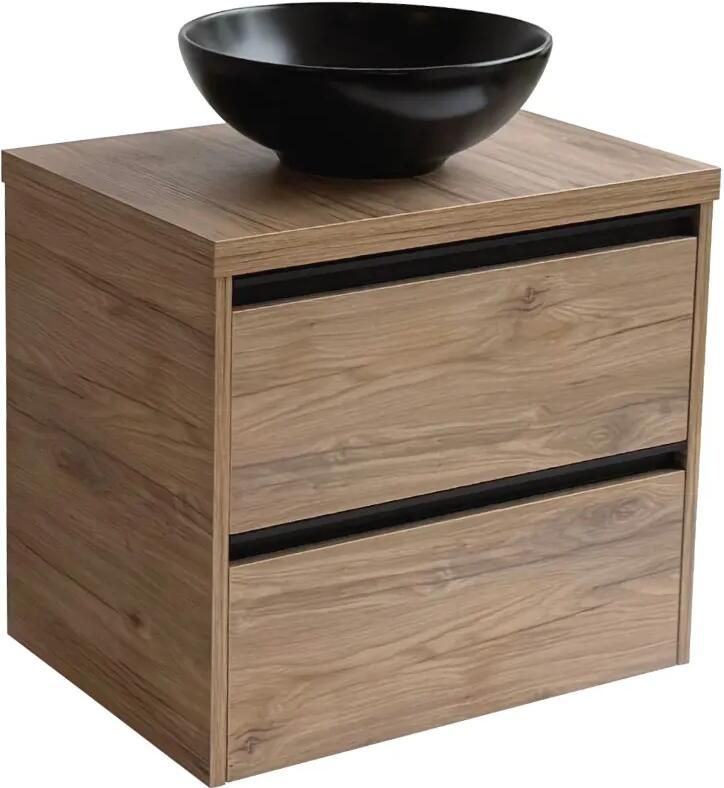 Sanicare Arda badkamermeubel 65cm diveria oak met ronde zwarte waskom