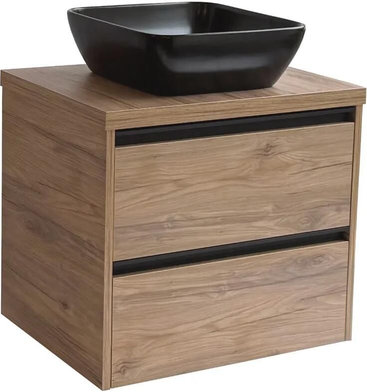 Sanicare Arda badkamermeubel 65cm diveria oak met zwarte waskom 40x40cm