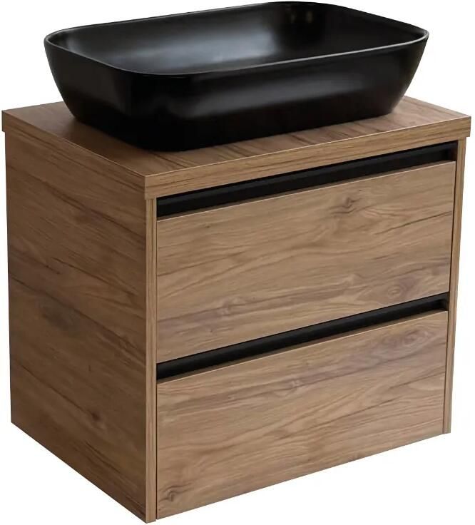 Sanicare Arda badkamermeubel 65cm diveria oak met zwarte waskom 60x40cm