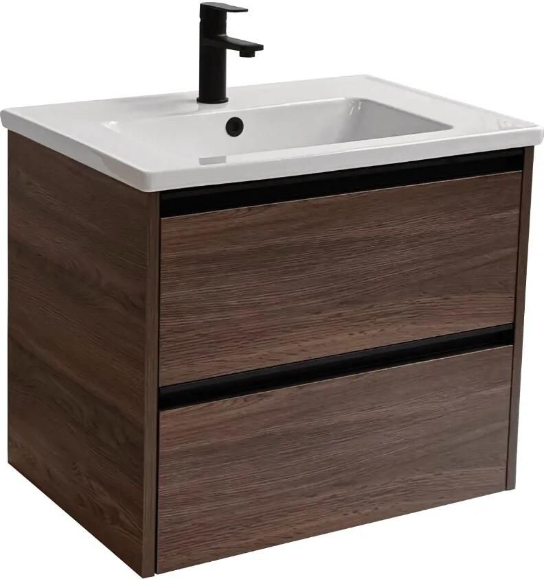 Sanicare Arda badkamermeubel 65cm nera oak met keramische wastafel wit