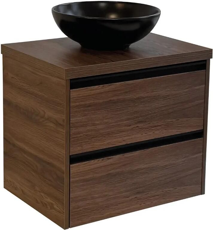 Sanicare Arda badkamermeubel 65cm nera oak met ronde zwarte waskom
