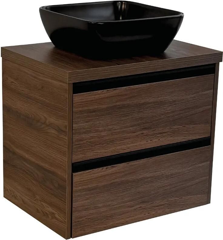 Sanicare Arda badkamermeubel 65cm nera oak met zwarte waskom 40x40cm