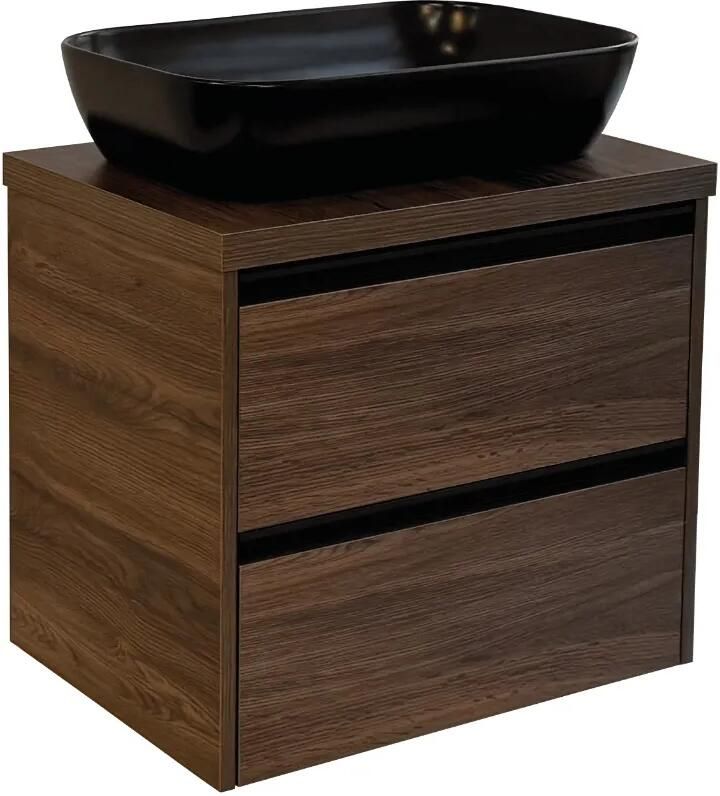 Sanicare Arda badkamermeubel 65cm nera oak met zwarte waskom 60x40cm