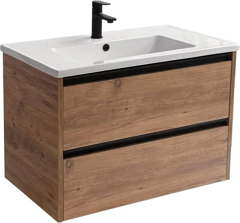 Sanicare Arda badkamermeubel 80cm arrano oak met keramische wastafel wit