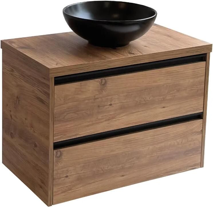 Sanicare Arda badkamermeubel 80cm arrano oak met ronde zwarte waskom