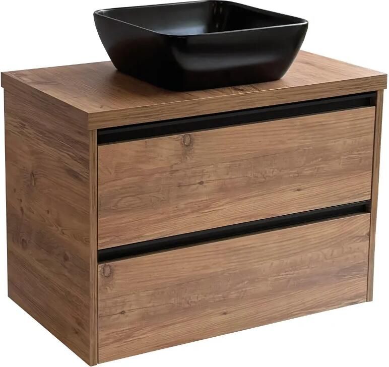 Sanicare Arda badkamermeubel 80cm arrano oak met zwarte waskom 40x40cm