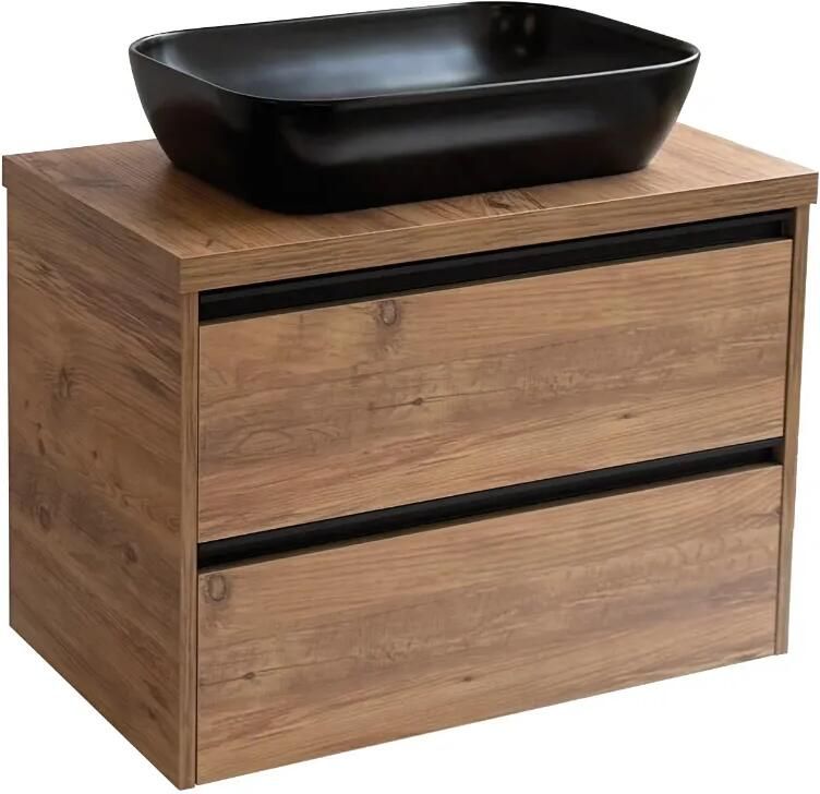 Sanicare Arda badkamermeubel 80cm arrano oak met zwarte waskom 60x40cm