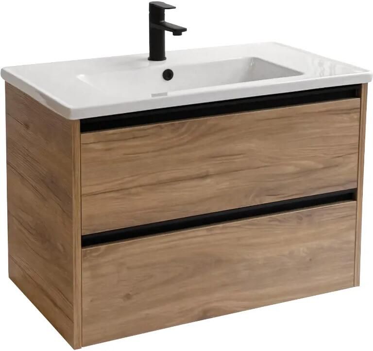 Sanicare Arda badkamermeubel 80cm diveria oak met keramische wastafel wit