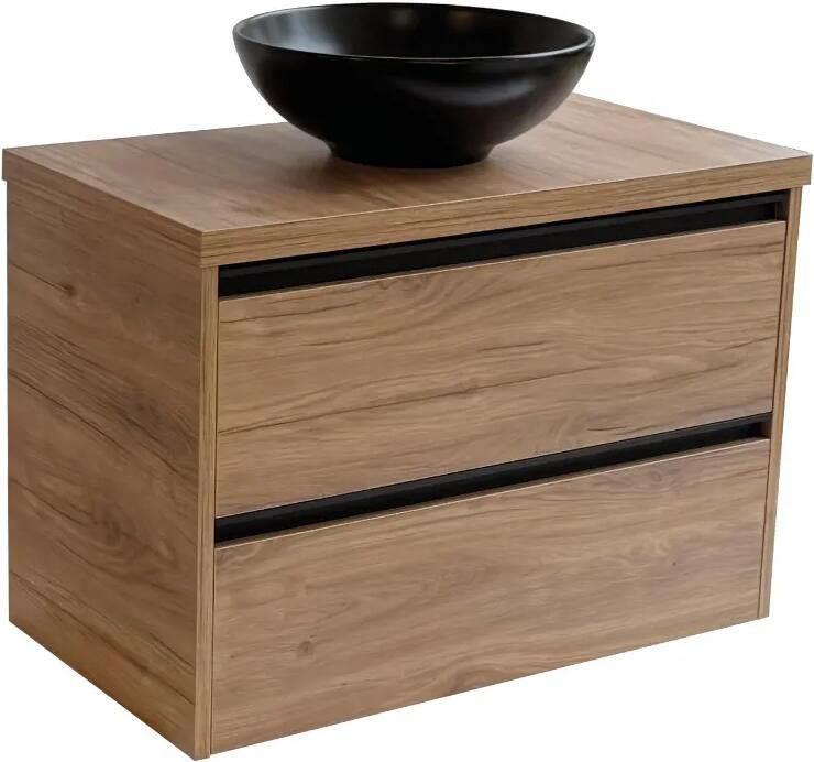Sanicare Arda badkamermeubel 80cm diveria oak met ronde zwarte waskom