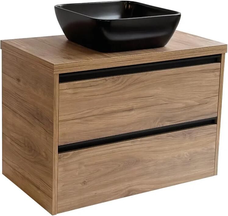 Sanicare Arda badkamermeubel 80cm diveria oak met zwarte waskom 40x40cm