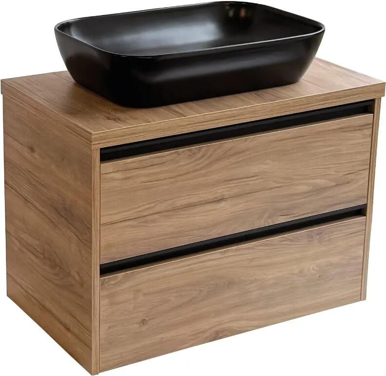 Sanicare Arda badkamermeubel 80cm diveria oak met zwarte waskom 60x40cm