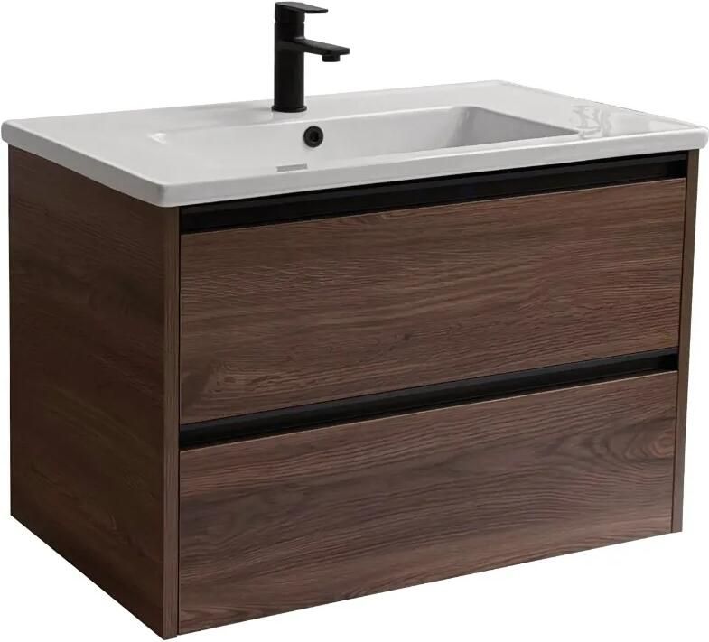 Sanicare Arda badkamermeubel 80cm nera oak met keramische wastafel wit