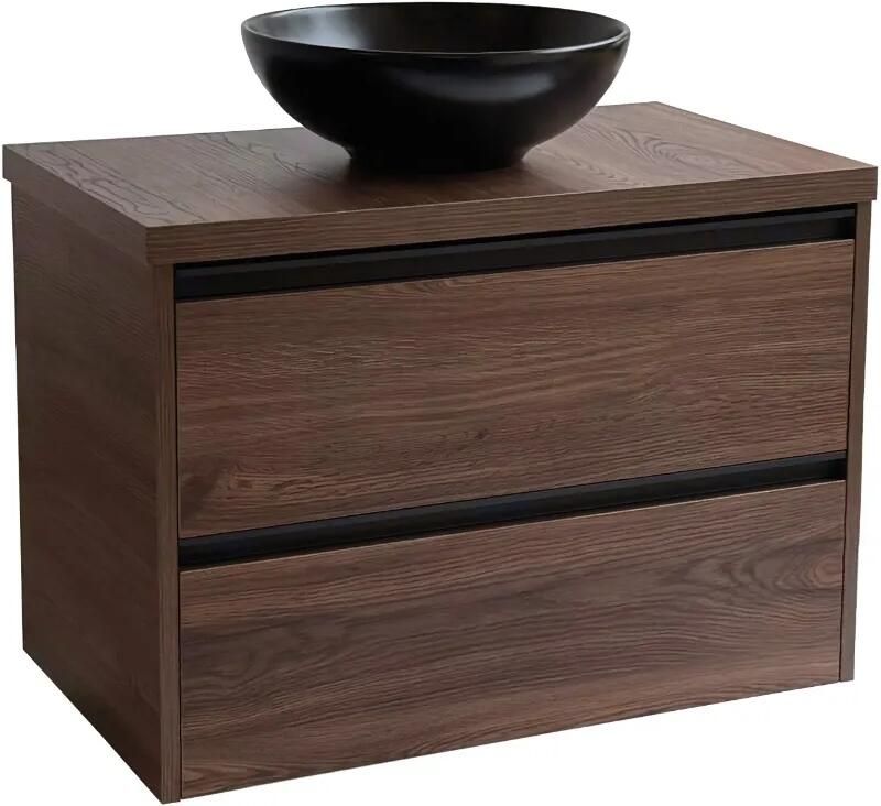 Sanicare Arda badkamermeubel 80cm nera oak met ronde zwarte waskom