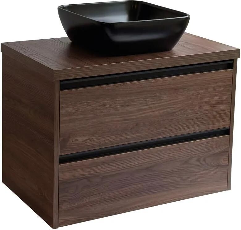 Sanicare Arda badkamermeubel 80cm nera oak met zwarte waskom 40x40cm