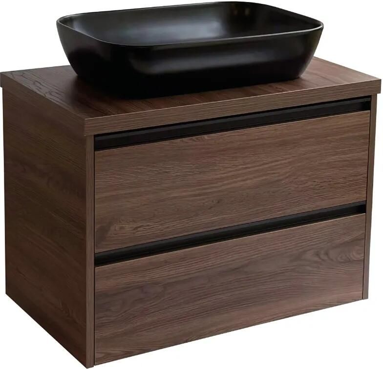 Sanicare Arda badkamermeubel 80cm nera oak met zwarte waskom 60x40cm